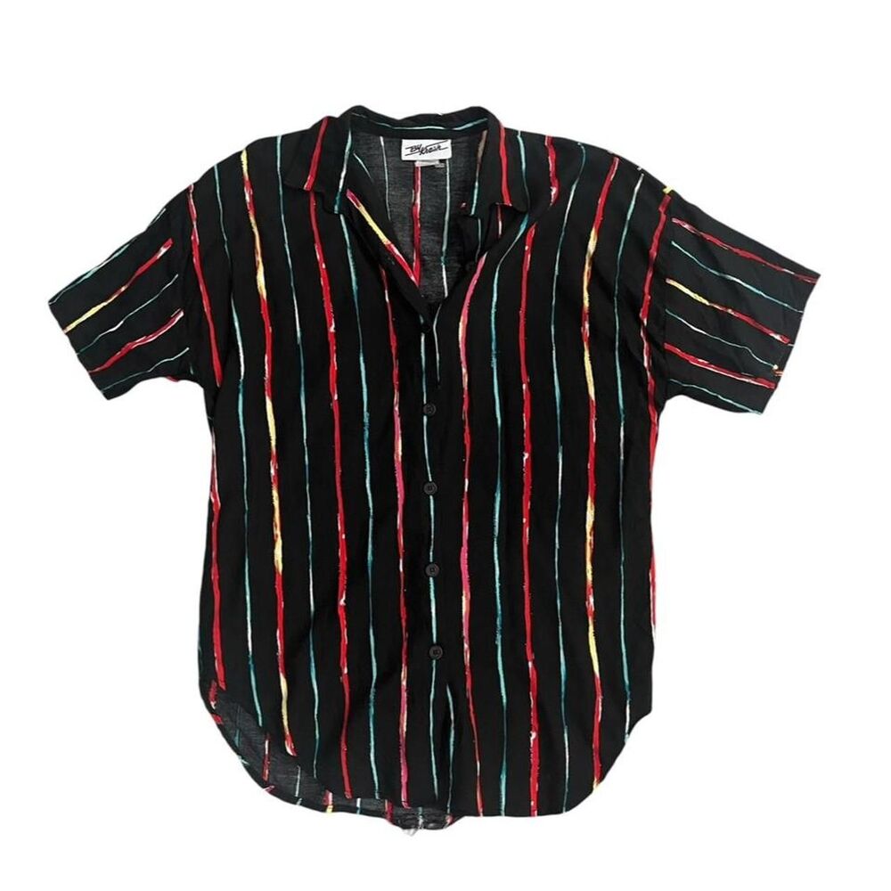 Vintage 90s Krazy Kat Striped Short Sleeve Button Down Shirt Lk Abstract Painted